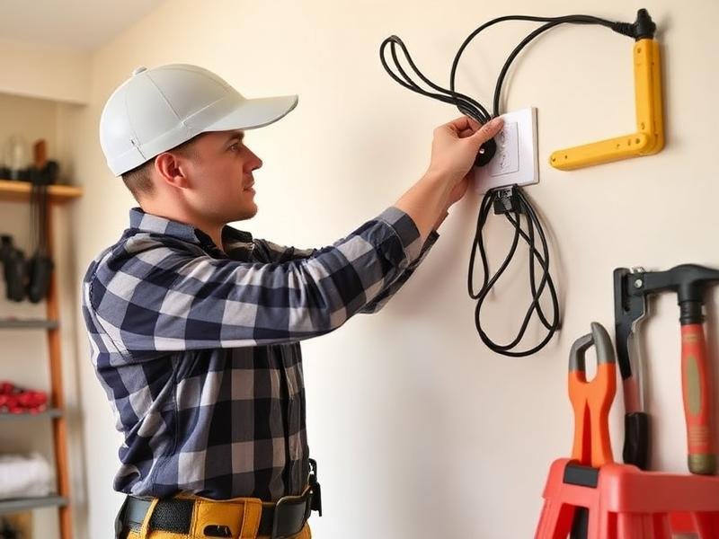 Professional electrician installing fixture